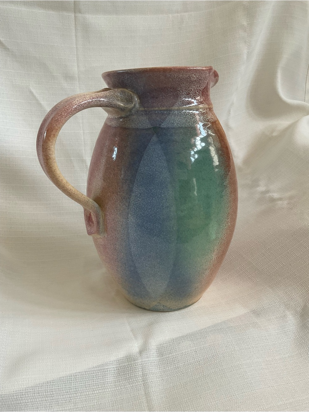 VINTAGE LEE SEGAL Pastel Geometric Pottery Pitcher